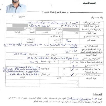 Formulario de voluntariado de Muhammad, hermano del Imam (a), para la Brigada del Resurgente